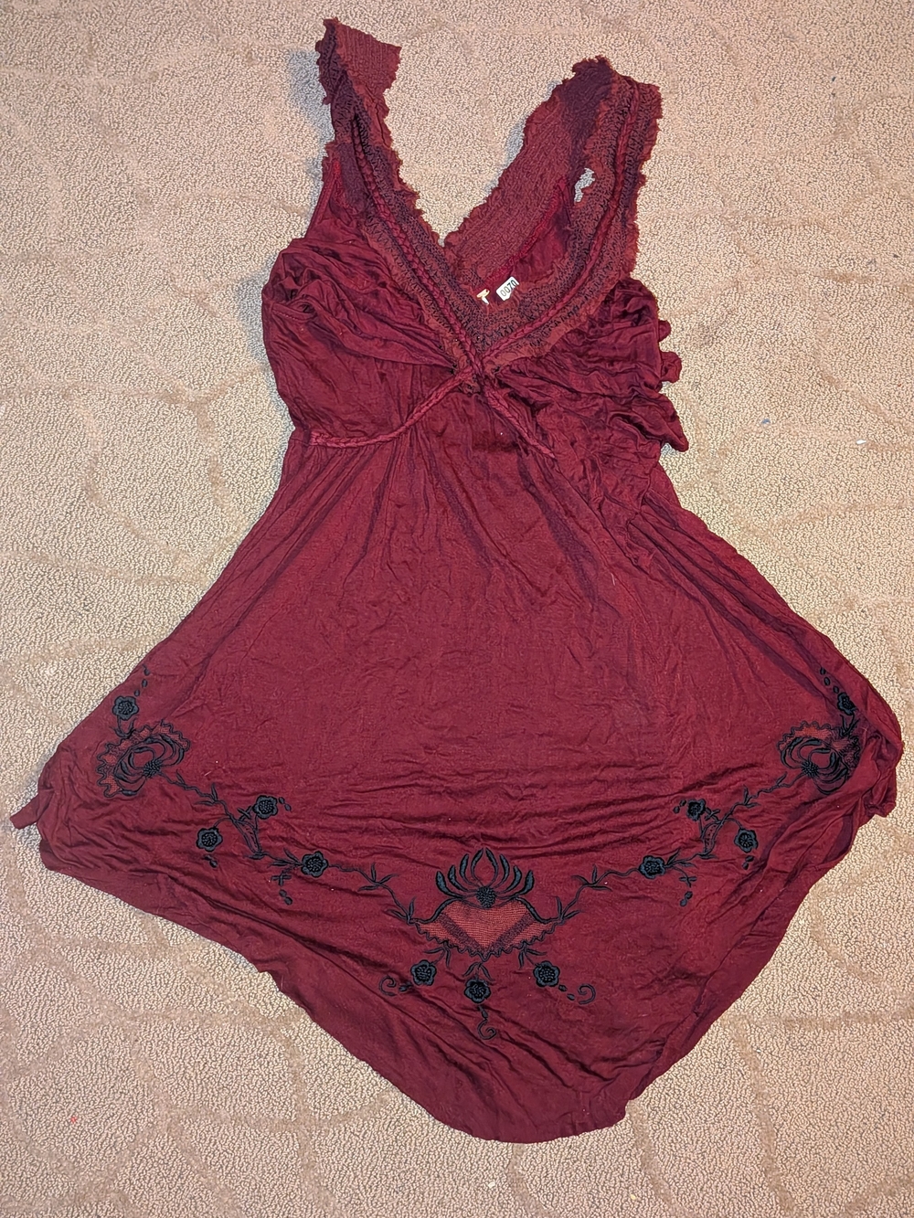 Free People BEAUTIFUL XS Burgundy Embroidered  Tunic TOP SHIRT BOHEMIAN XS